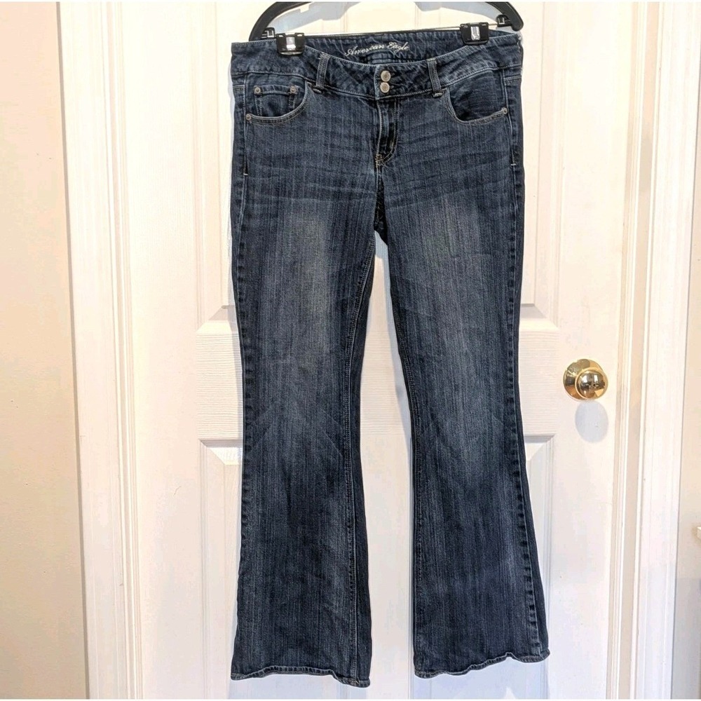 Y2K Dark Wash Stretch American Eagle Artist Flare Jeans 14 (36x31.5) Festival